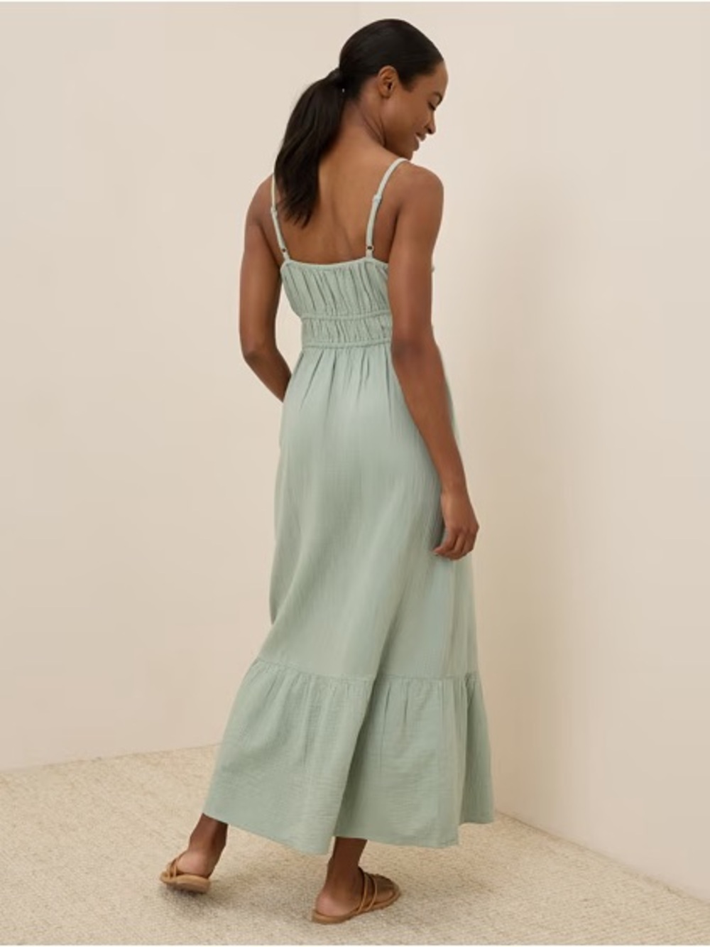 Pact Coastal Double Gauze Cami Maxi Dress Blue Green Size Medium - Picture 3 of 14